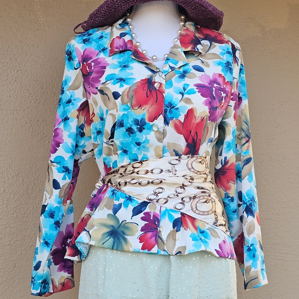 Alfred Dunner Water Color Floral Button Down Sz 18